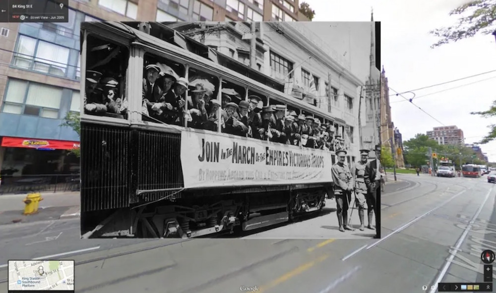 1914: New recruits on a street car in Toronto, Canada